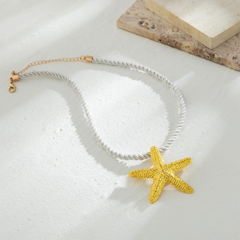 Fashion Starfish Pendant Necklace Earrings Beach Clavicle Chain Simple Choker Earrings Jewelry Braided Rope Neck Chain