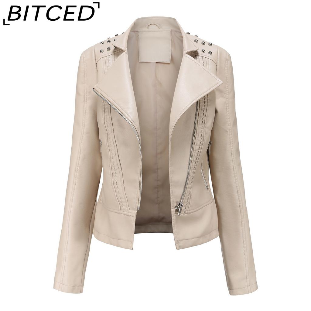 BITCED Spring/Autumn Women's Leather Jacket Slim-Fit Lightweight Short Jacket Biker Jacket