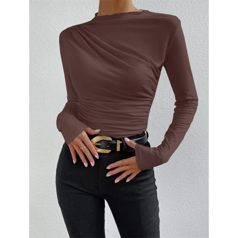 Solid Color Slim Fit Long Sleeved T-shirt for Women's Top