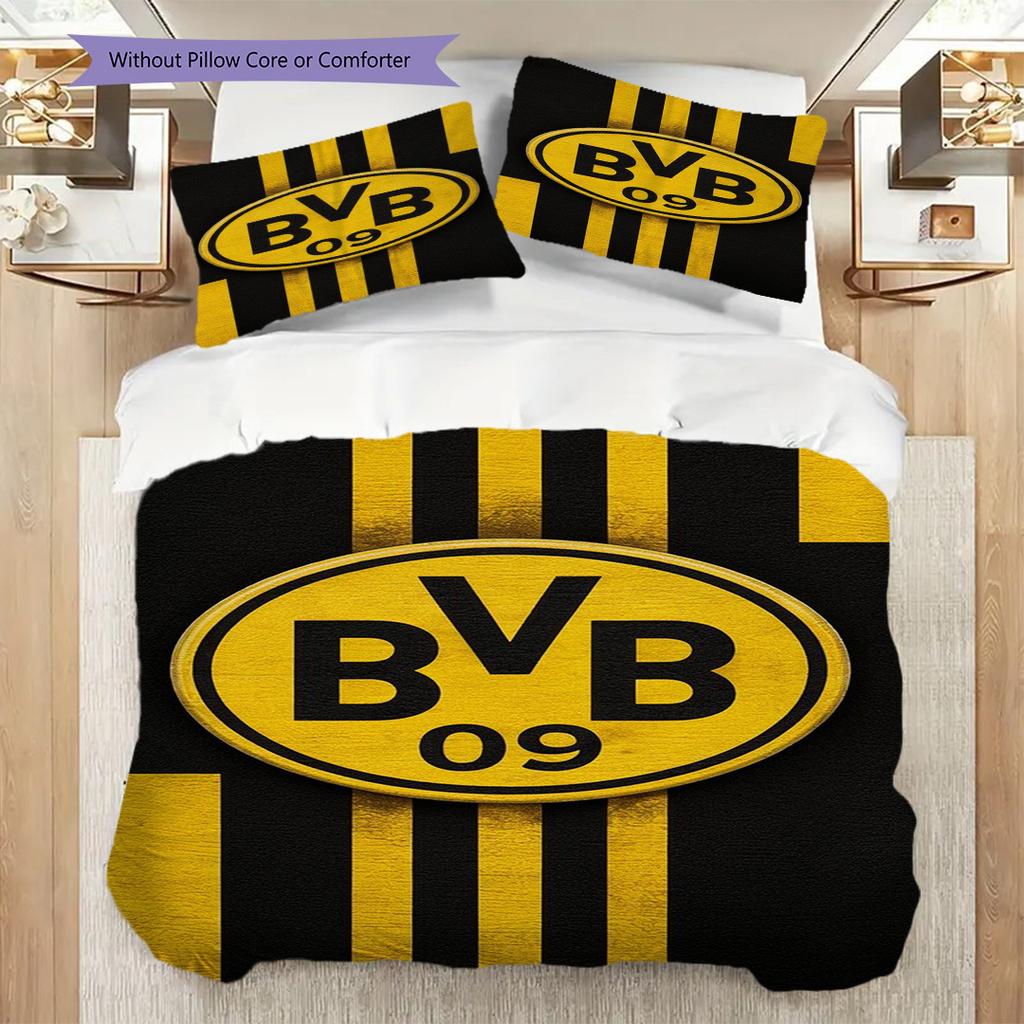 Biancheria da letto vibrante con emblema del Dortmund (1 * copripiumino + 2 * federa, senza nucleo) Set biancheria da letto 2D Piatto Regalo di Natale Compleanno Morbido e Confortevole