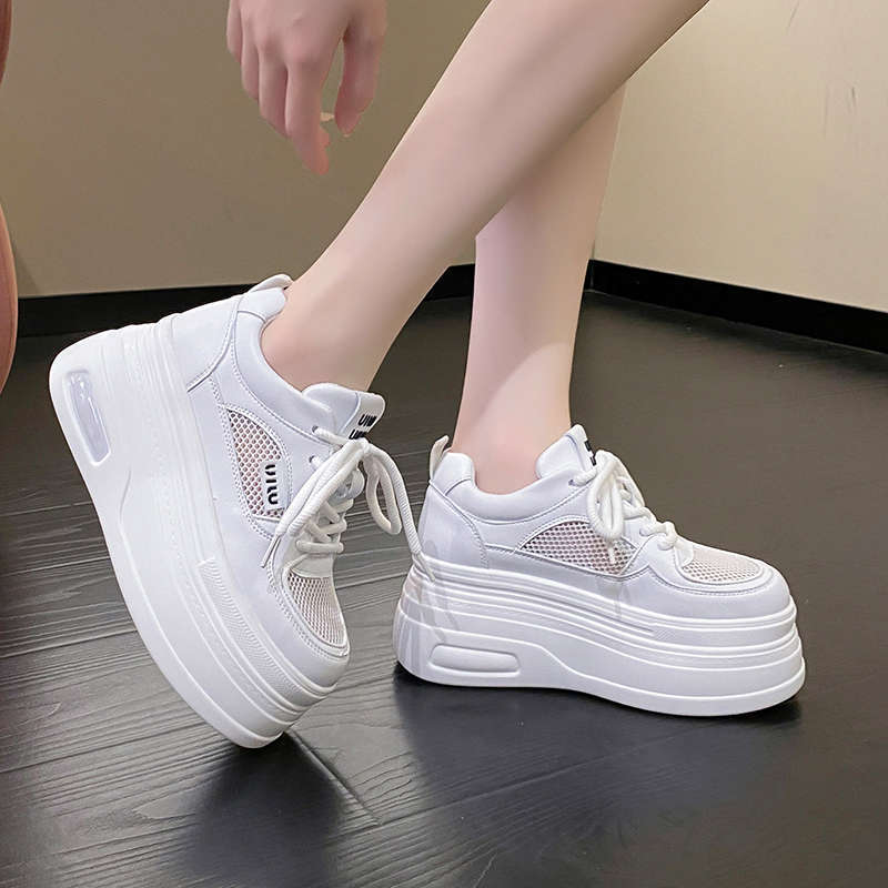 Super thick-soled heightening little white shoes women's 2025 new summer mesh breathable women's shoes lightweight and versatile casual muffin shoes