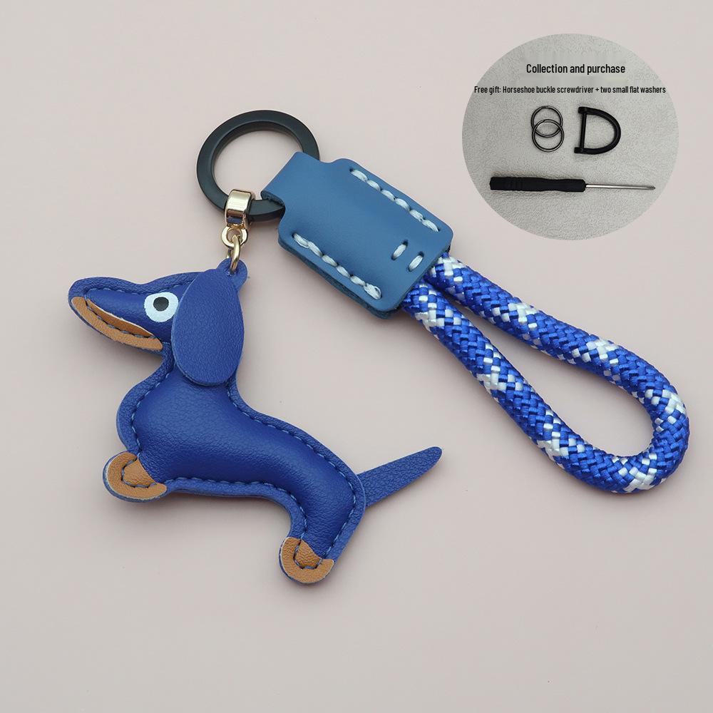 Mini Dachshund Cowhide Keychain: High-Quality Anti-Lost Lanyard with Cute Doll Pendant