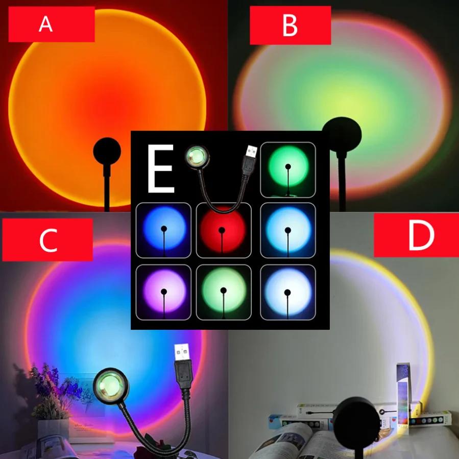 USB Sunset Lamp LED Rainbow Neon Night Light Projector Photography Wall Atmosphere Lighting for Bedroom Room Neon Lights Gift