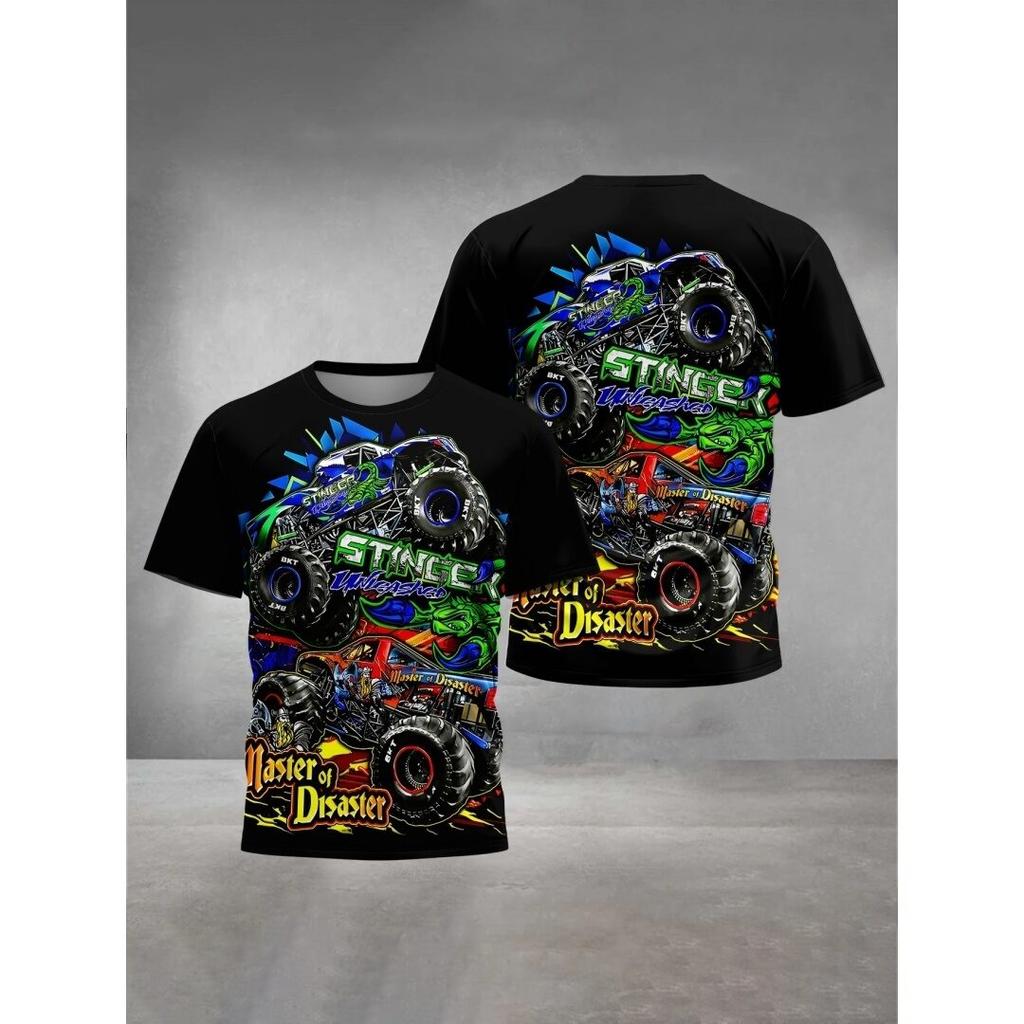 3D Printed Cartoon Truck Print Children's Clothing Outdoor Kids T-Shirt Top for Boys and Girls