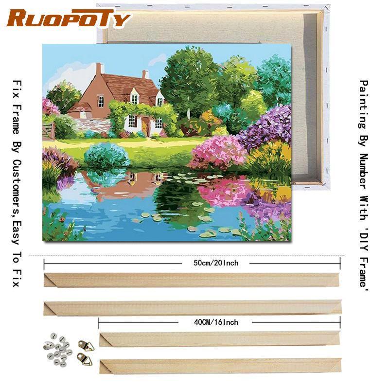 RUOPOTY Olejomalba podle čísel Zahrada Ručně malovaná olejomalba Jedinečný dárek Malování podle čísel Dům pro dospělé Domácí dekorace