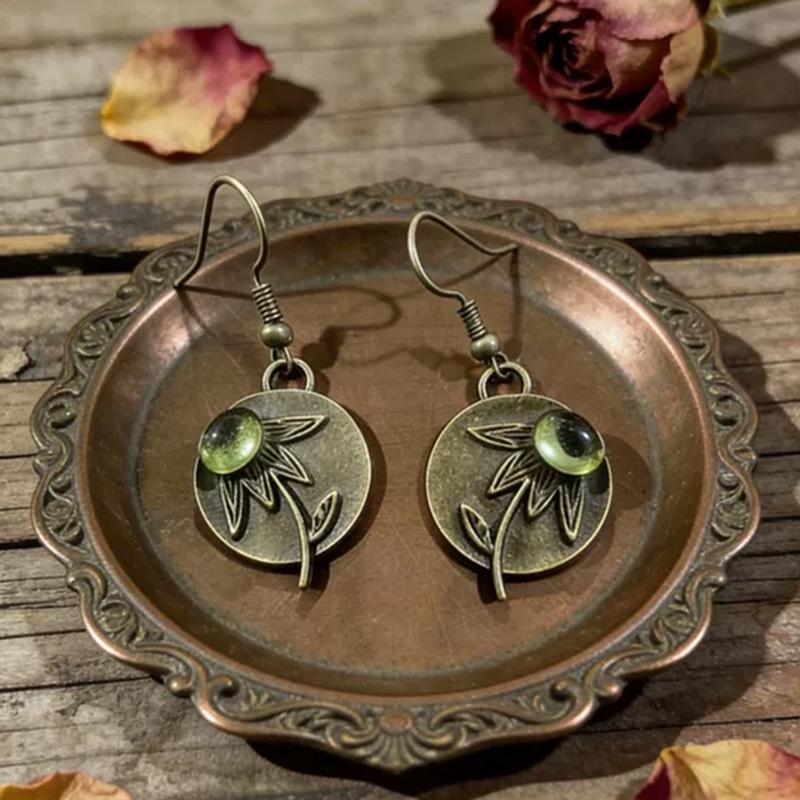 Creative hot-selling plant flower personalized earrings retro ethnic style inlaid olive emerald earrings cross-border new products оливковое зеленый