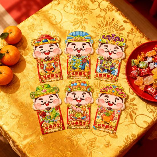 6 Pcs Chinese New Year God of Wealth Lucky Money Red Envelopes Cartoon Envelope Spring