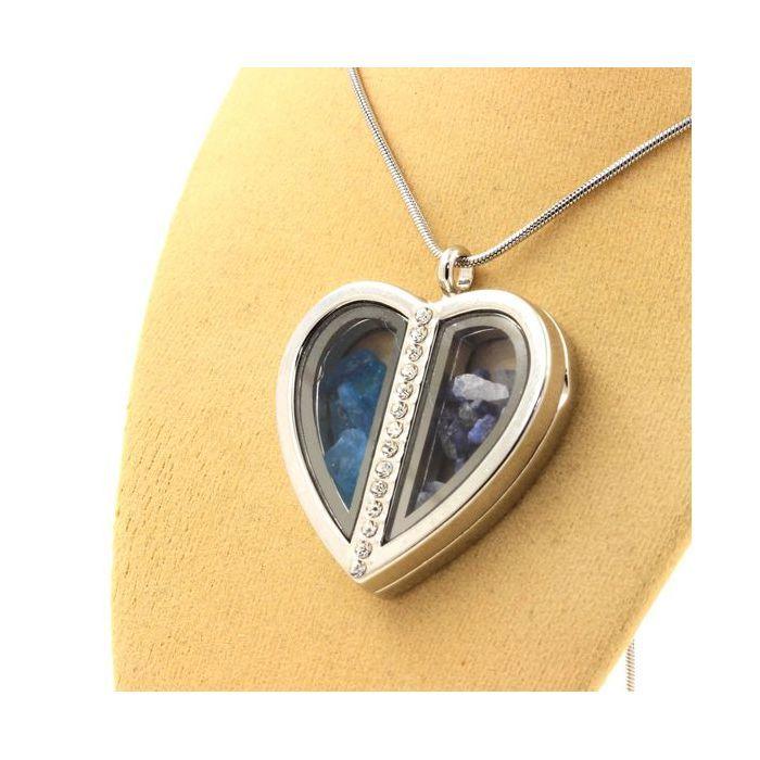 Pierres et Minéraux. Collier Apatite bleu neon + Benitoite brut. Modèle coeur.