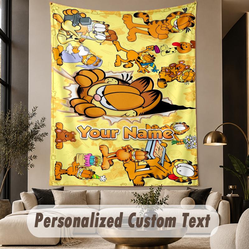 Custom Text Printed Tapestry Garfield Pattern Large Wall Hanging Indoor Room Decor