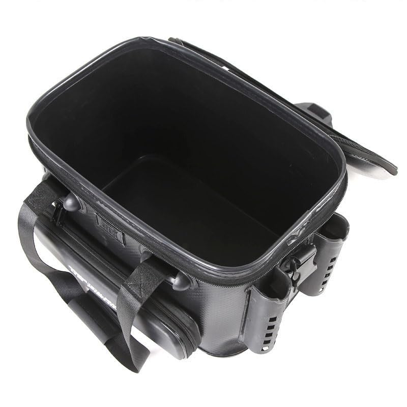SIMCAT Multifunktionaler EVA Tackle Eimer mit Rutenhalter, Angeltasche, Tacklebox, Schwarz/Weiß (45*30*32cm/Teiler Inklusive/Schwarz)