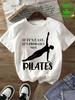 Pure T-Shirt with Pilates One-Arm Support Graphic Print, Heavyweight Pure Crew Neck Short Sleeve, All-Season Versatile Top