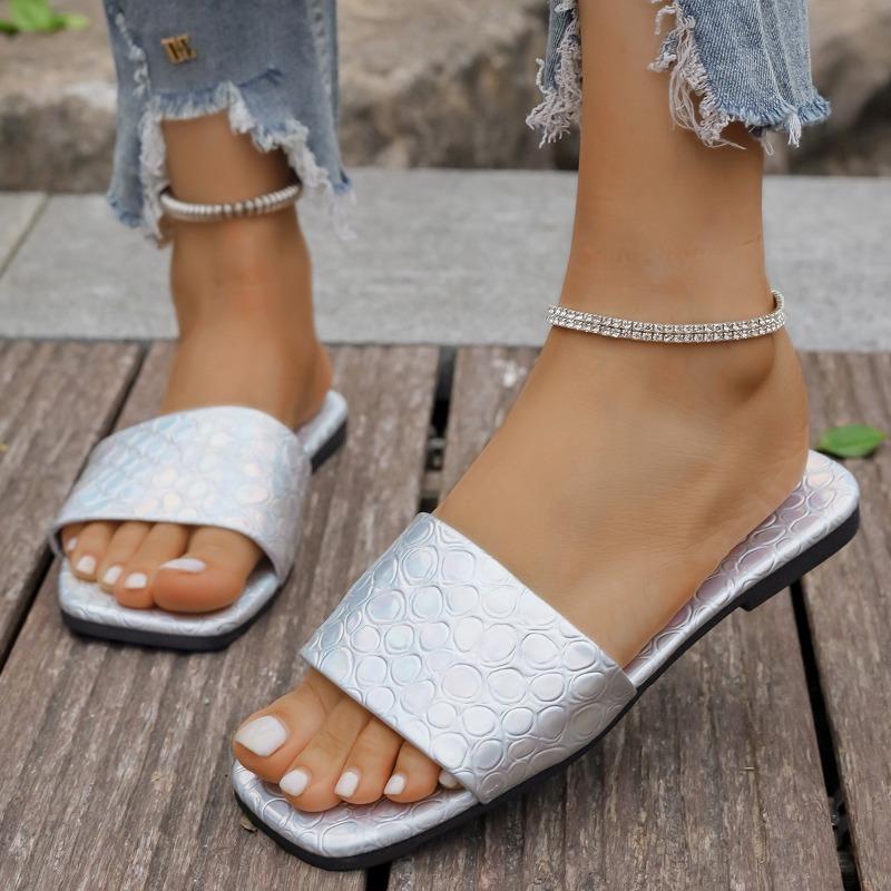 

Large size new summer wear high-end one-word drag square head flat bottom women s cool slippers 43 43