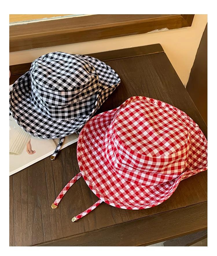 Women's Japanese Plaid Lace-up Fisherman Hat: Summer Wide Brim UV Sun Protection