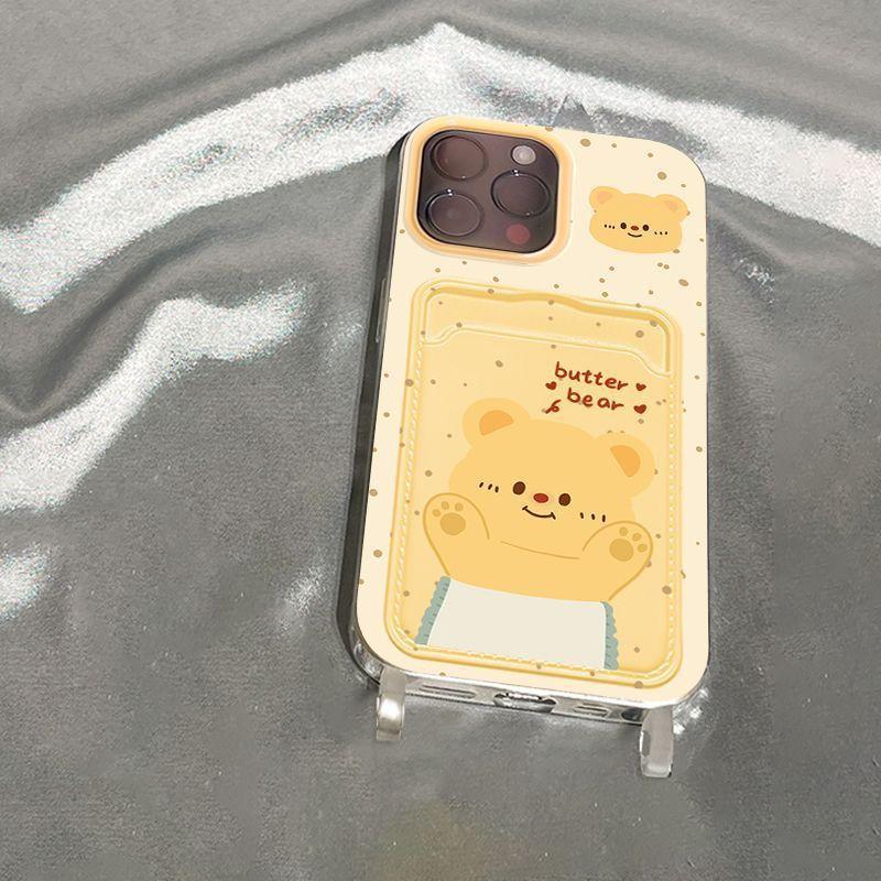Cute Bear Lanyard Soft Shell Suitable for IPhone16pro Mobile Phone Case Apple 15 Protective Case 14 Card Bag Anti Fall