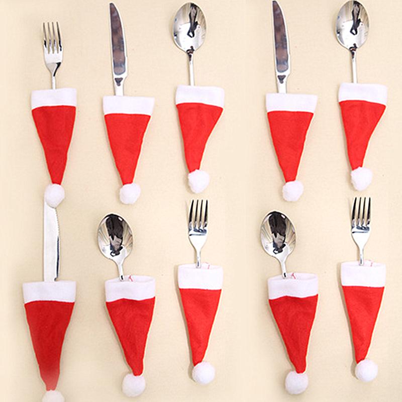 10PC Tableware Holder Bag Christmas Hat Christmas 2025 Christmas Decorations Home Decoration Accessories Kitchen Tableware Holde