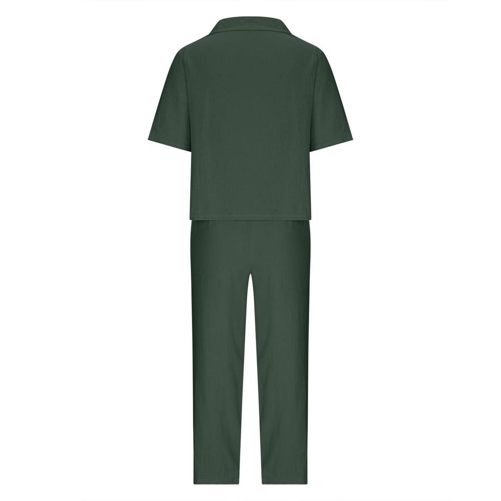 European & American Plus Size Women's Casual Summer Two-Piece Set with Short Sleeve Round Neck
