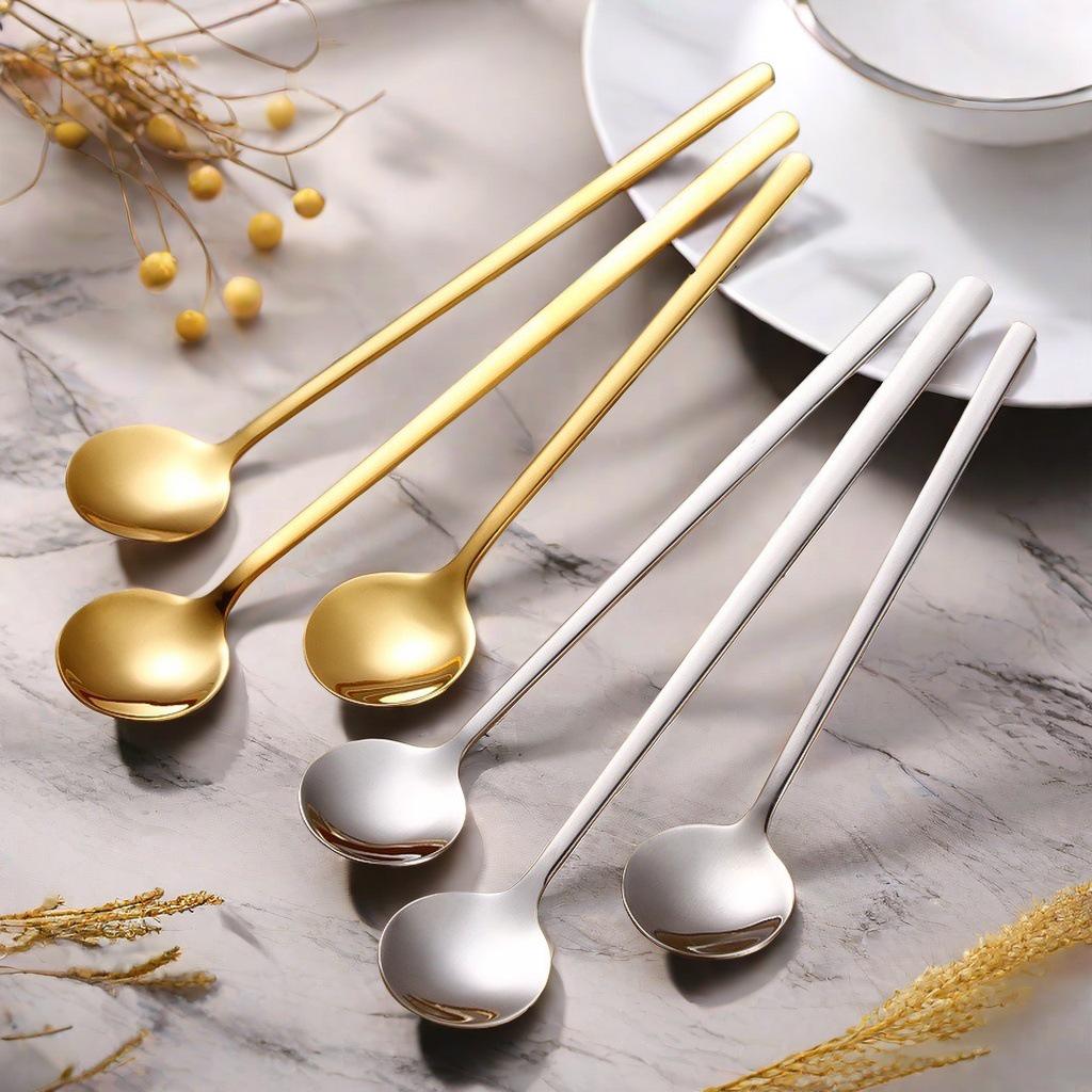Stainless Steel Long Handle Round Head Spoon for Dining, Soup, Stirring, and Desserts.