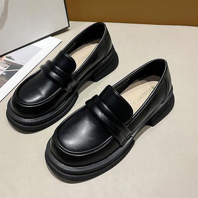 Rimocy Women Platform Shoes Autumn New Black Pu Leather Chunky Loafers For Woman College Student Thick Sole Casual Shoes