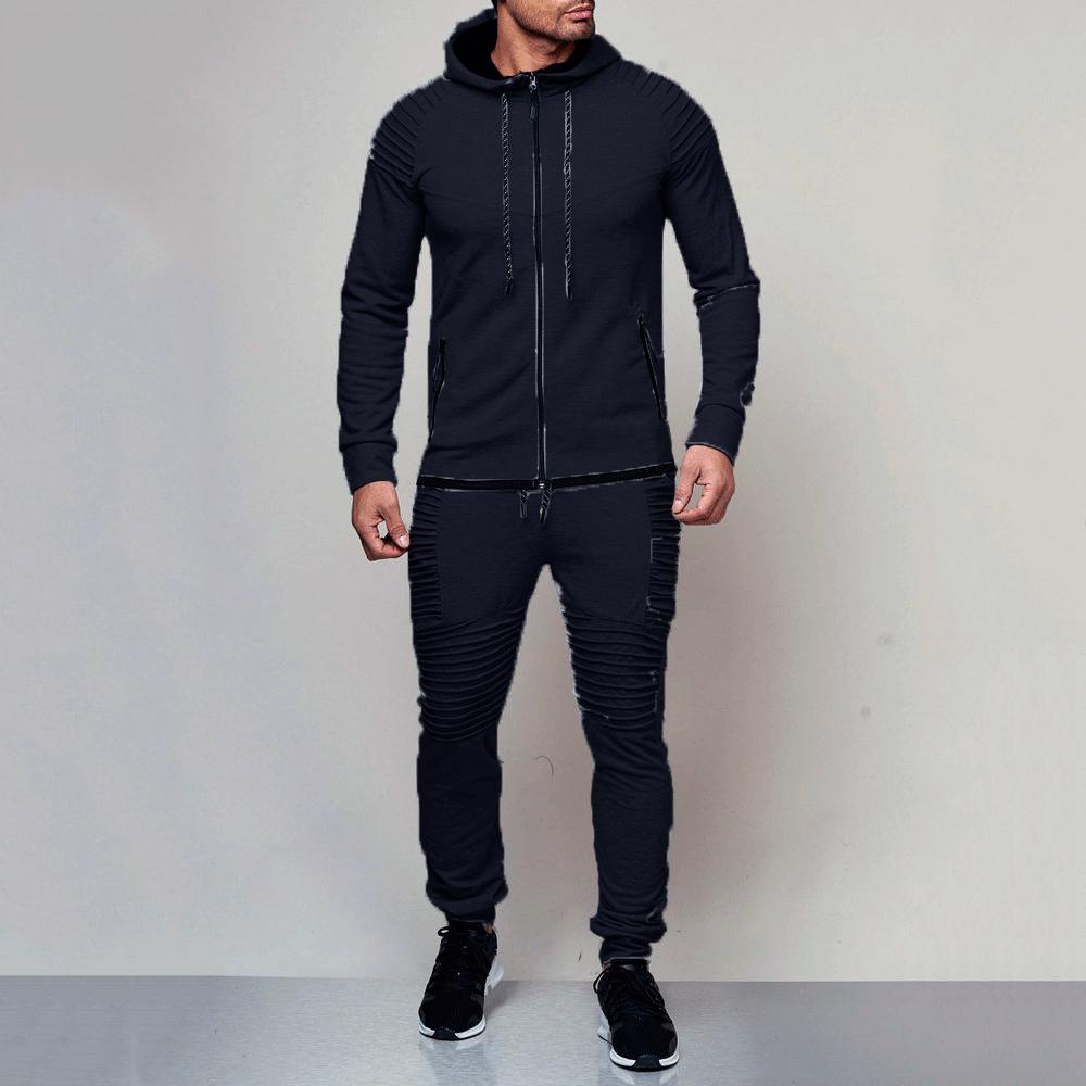 Men's Outdoor Sports Casual Solid Color Hoodie Cardigan Set