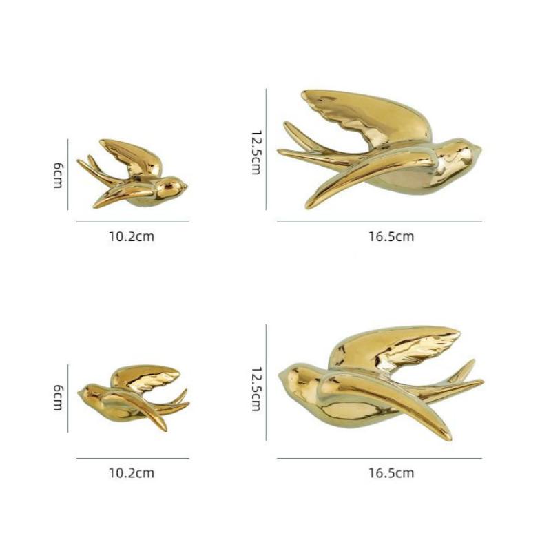 Ceramic Handicrafts Background Wall Decoration Golden Bird Three-dimensional Pendant Swallow Sculpture Home Decoration