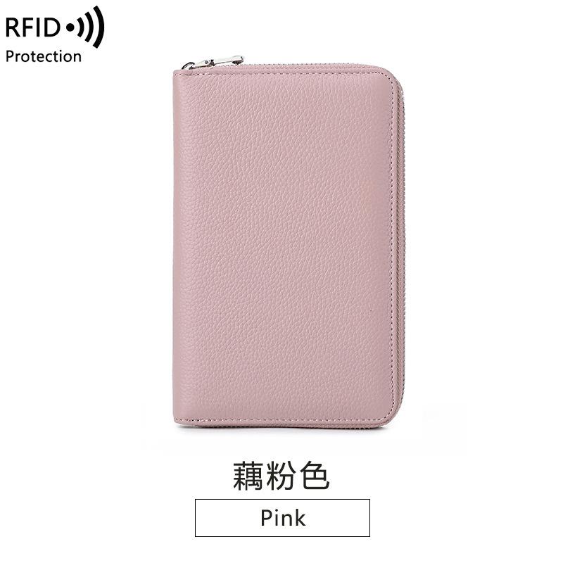 New anti-magnetic women's wallet first layer cowhide long zipper passbook bag large capacity leather passport wallet