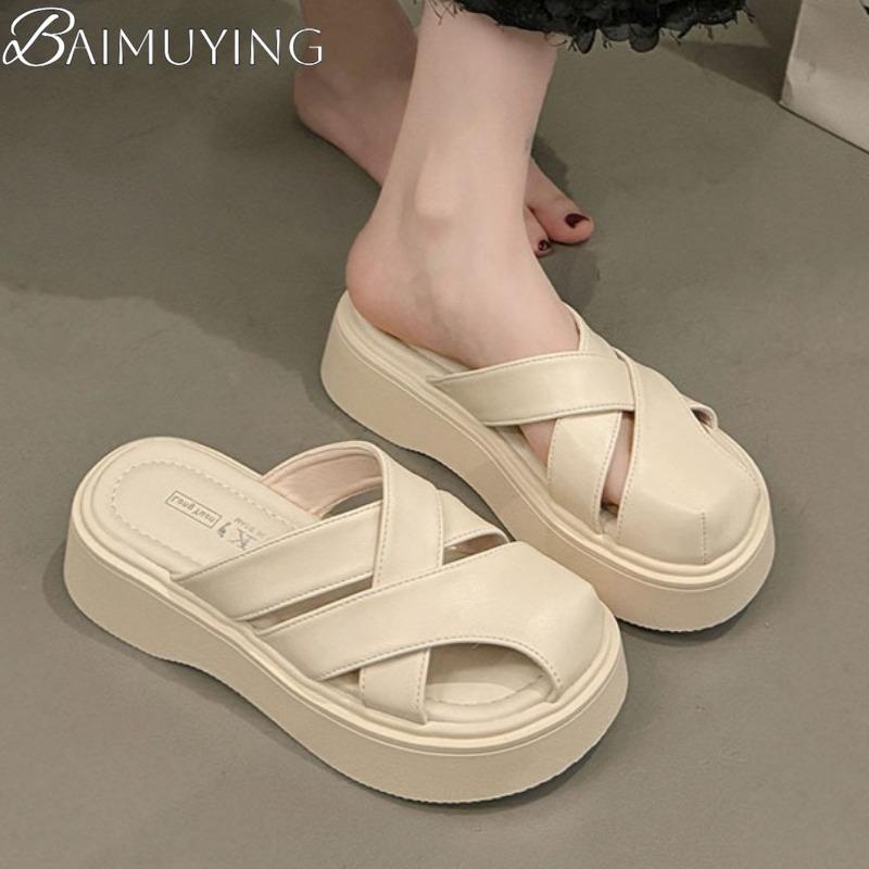 Fashion Platform Shoes Woman Mules Slippers Casual Women Flat Sandals Summer 2025 Trend Walking Comfort Soft Leather Sandalias De Mujer