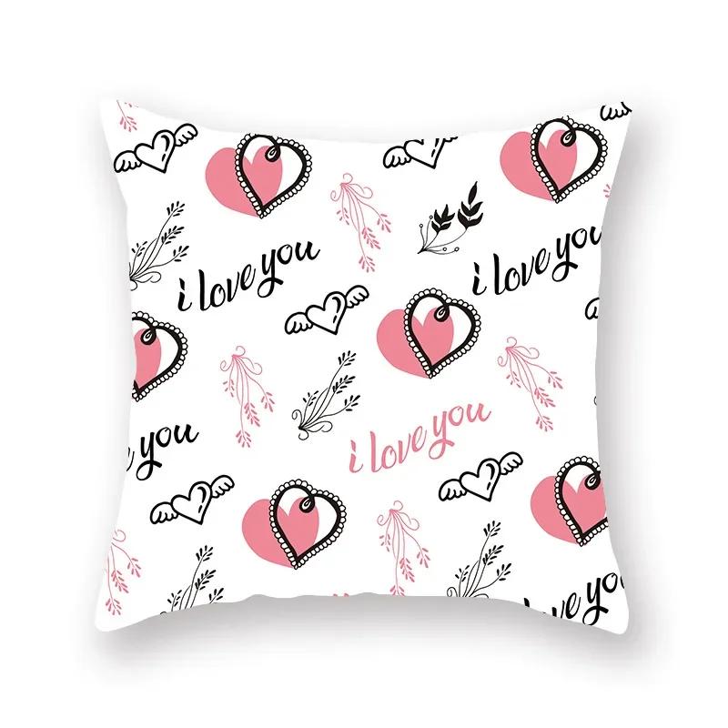 Cute Pink Red Heart Print Home Decor Pillow Sofa Cushion Cover Valentine's Day  Pillowcase
