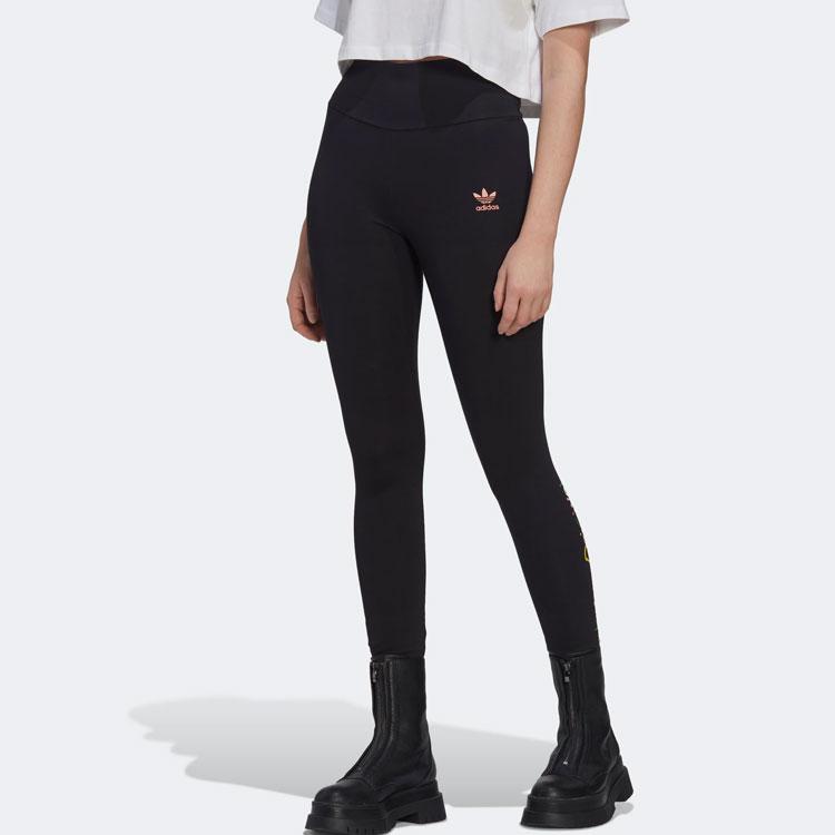 Adidas Originals Trefoil Hw Leggings Colorful Letter Micro Logo Print Tights Women Leggings Black HS2597