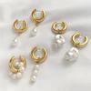 Classic Pearl Round Baroque Shape Pendant Hoop Earrings for Women Gold Color Stainless Steel Circle Earring Fashion Zircon