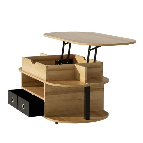 Home Coffee Table Modern Wood-Grain with Lift-Up Function Storage Space and Black Fabric Center Drawers Versatile Stylish Practical for