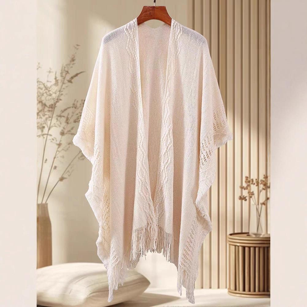 Knitted shawl with cheongsam with tassel antique fairy new Chinese cardigan white 1011 new autumn