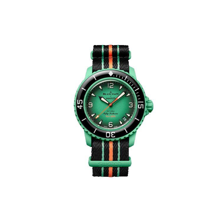 Swatch Mechanisches Uhrwerk 50M Wasserdicht Blancpain Kollaborationsuhr Herrenuhren Beige SO35S100D