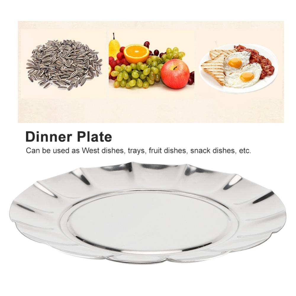 Portable Rustless Steel Food Tray Lotus Edged Polished Snack Dish Thickened Shallow Round Storage Tray Home