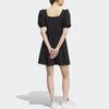 Adidas Originals X Monkey Kingdom Co-Branded Woven Dress with Lantern Short Sleeves and Sporting Square Neckline Women Dress Black IP1771