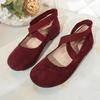 French Retro Red Suede Ballet Flats Women Spring Cross Strap Flat Heel Red Velvet Mary Jane Shoes Women's Loafers