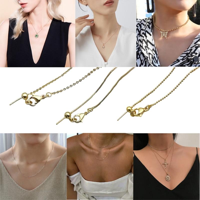 5pcs Adjustable Needle Clasp Beading Necklace Flat O Chain Fashionable Women's Jewelry Making Craft Accessory