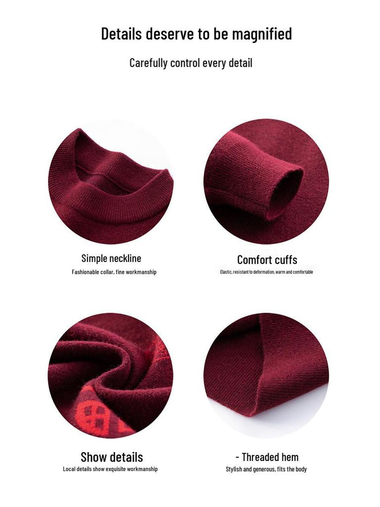 Men's Ethnic Style Winter Knitwear: Thickened Half-High Collar Festive Sweater
