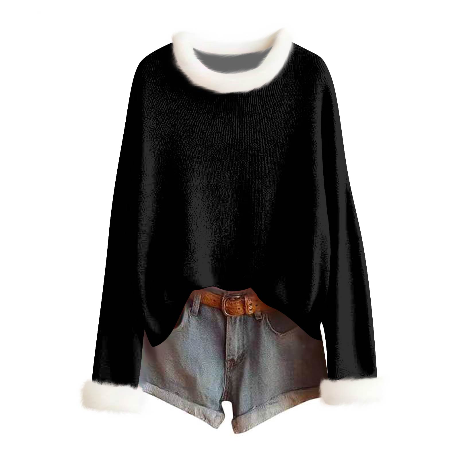 

Женский модный однотонный свитер с шерстяным воротником, повседневный вязаный пуловер с длинным рукавом L