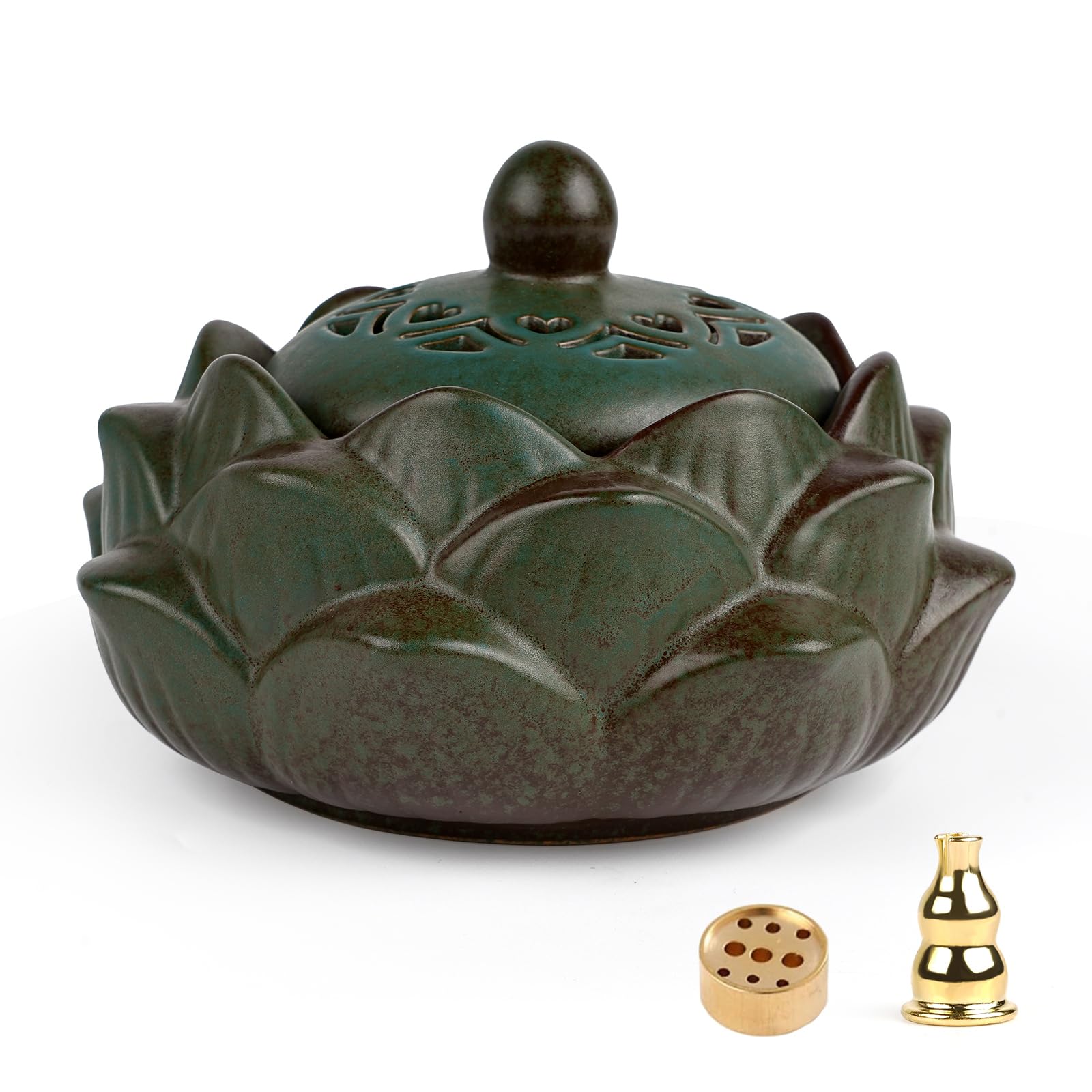 

WOVTE Благовония Благовония с огнестойким хлопком и благовония для буддийских благовоний Буддийские принадлежности Подставка для благовоний, Держатель, Керамика, Крышка, Держатель, Йога, зелёный