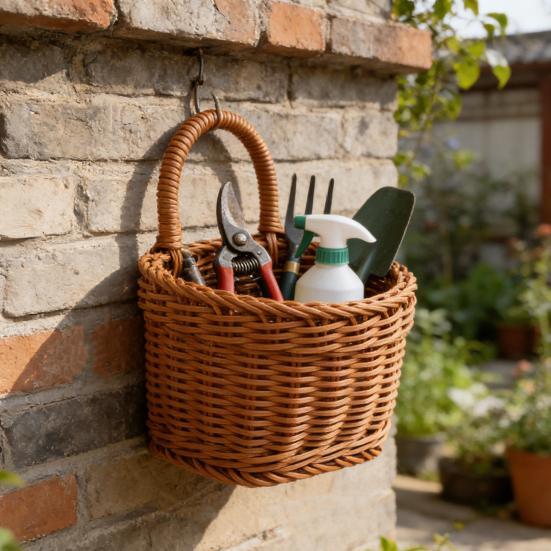 Handwoven Storage Basket Boho Hanging Basket with Handle Rustic Storage Basket for Flowers Fruits Vegetables Kitchen Produce