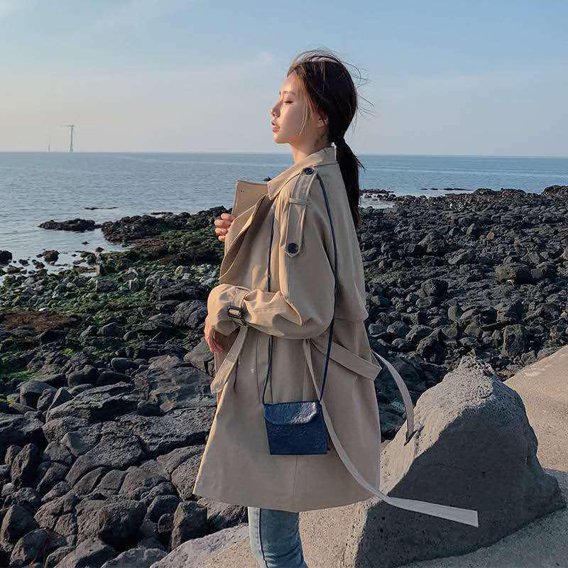 

Женская ветровка осень 2024 г.: Корейский стиль, свободный крой, короткое пальто цвета хаки для студентов Large хаки