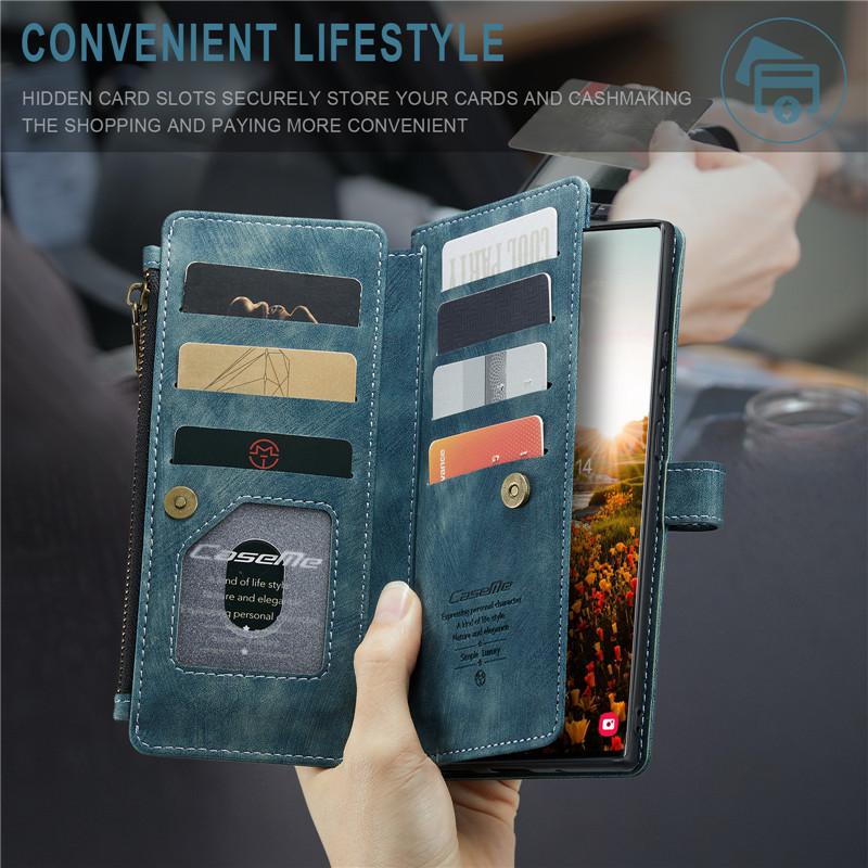 CaseMe Flip Leather Phone Case For Samsung Galaxy S26 Ultra S25 Edge S24 FE S23 S22 S21 S20 Plus S10 Note 20 Ultra Zipper Wallet Card Bag Cover Coque