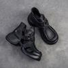 Johnature Retro Dickbesohlte Hohl Atmungsaktive Sandalen Echtes Leder Bequeme Vielseitige Damenschuhe