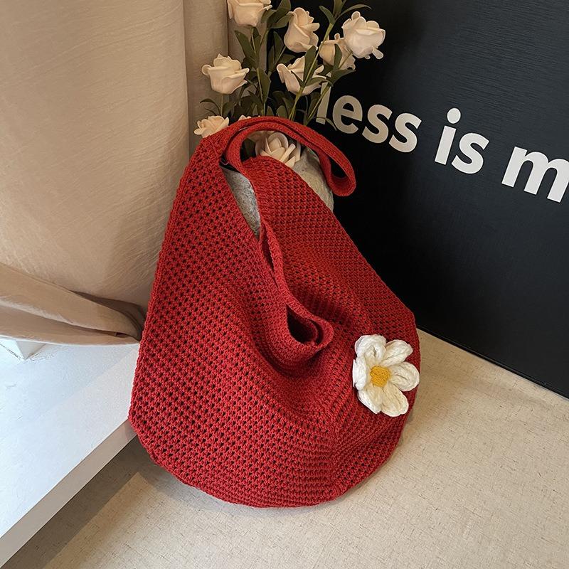 Large Capacity Woven Underarm Bag Women's New Vacation Beach Bag Knitted Hollow Shoulder Bag Tote Bag