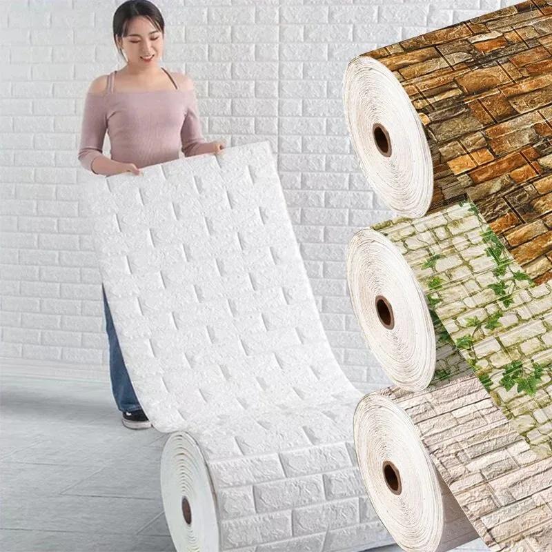 70cm*1m 3D Self-Adhesive Wallpaper Continuous Waterproof Brick Wall Stickers Living Room Bedroom Children's Room Decoration