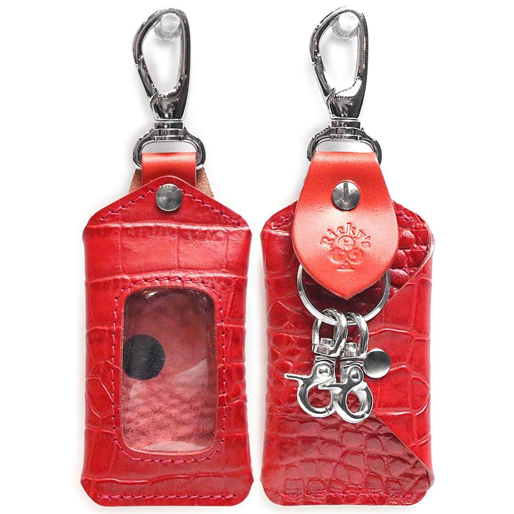 Smart Key Bag Holder M Size Embossed Croco Red Single Compatible with Almost All Models Smart Key Clear Window Key Case Keyless Case Key Cover