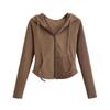 Women‘s Hooded Long Sleeve Slim Fit Zip Up Cardigan Solid Cropped Jacket Top