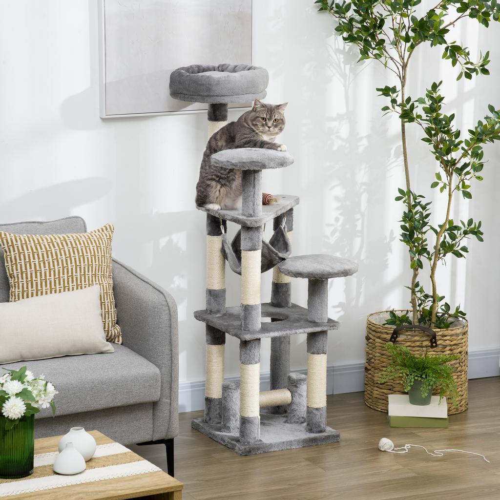 Cat Tree Cat Scratching Post Cat Play Tower Cat Climbing Tree Scratching Post Hammock Gray L40 x W40 x H132 cm
