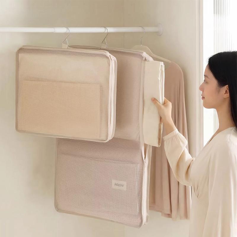 1pc Bed Sheet Storage Bag Blanket Cover Storage Mesh Bags Plush Pillow Cover Organizer Bag Wardrobe Hanging Storage Bags