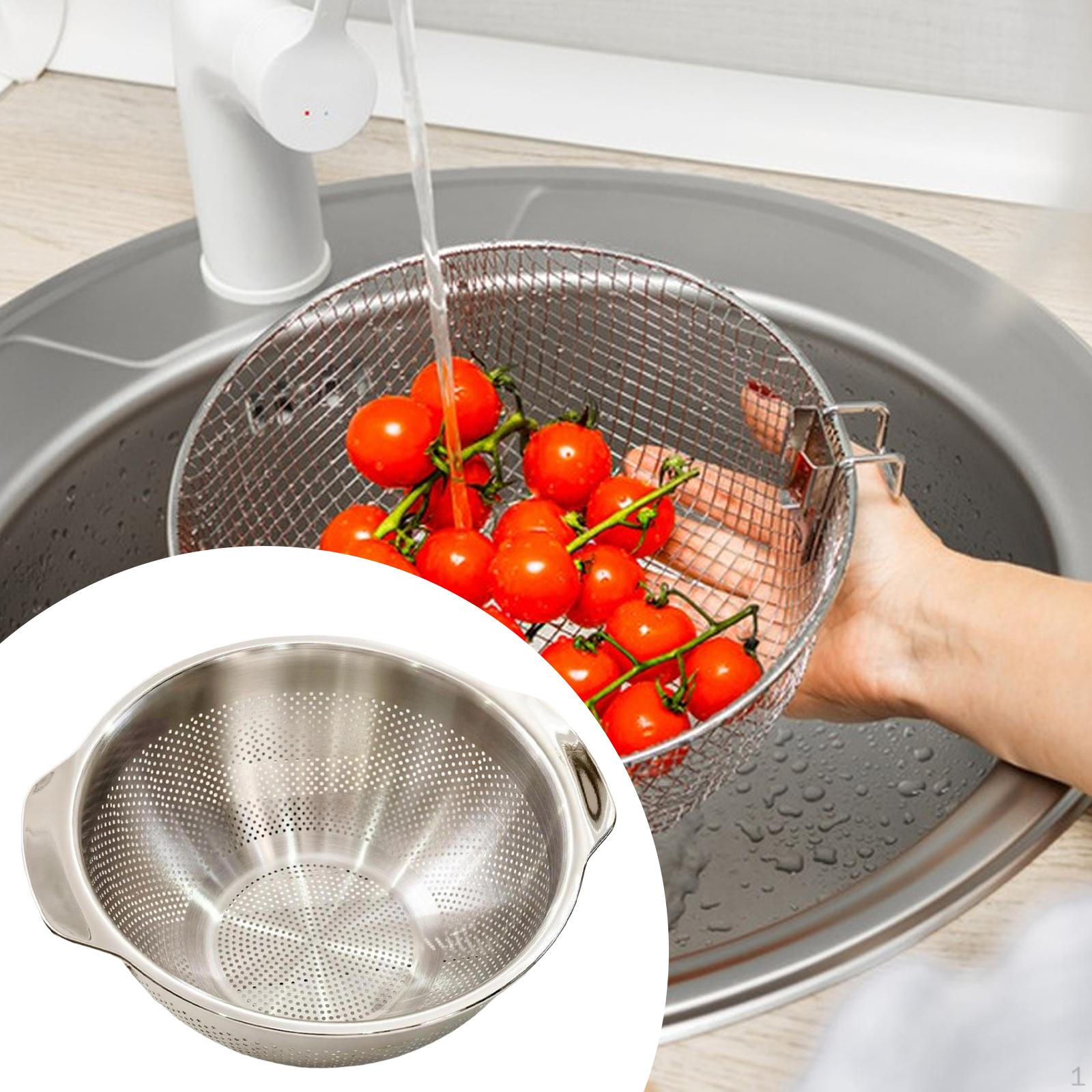 

Double Ear Drain Basket Stainless Steel Widened Handles Multi Use Sturdy Food Strainer Wash